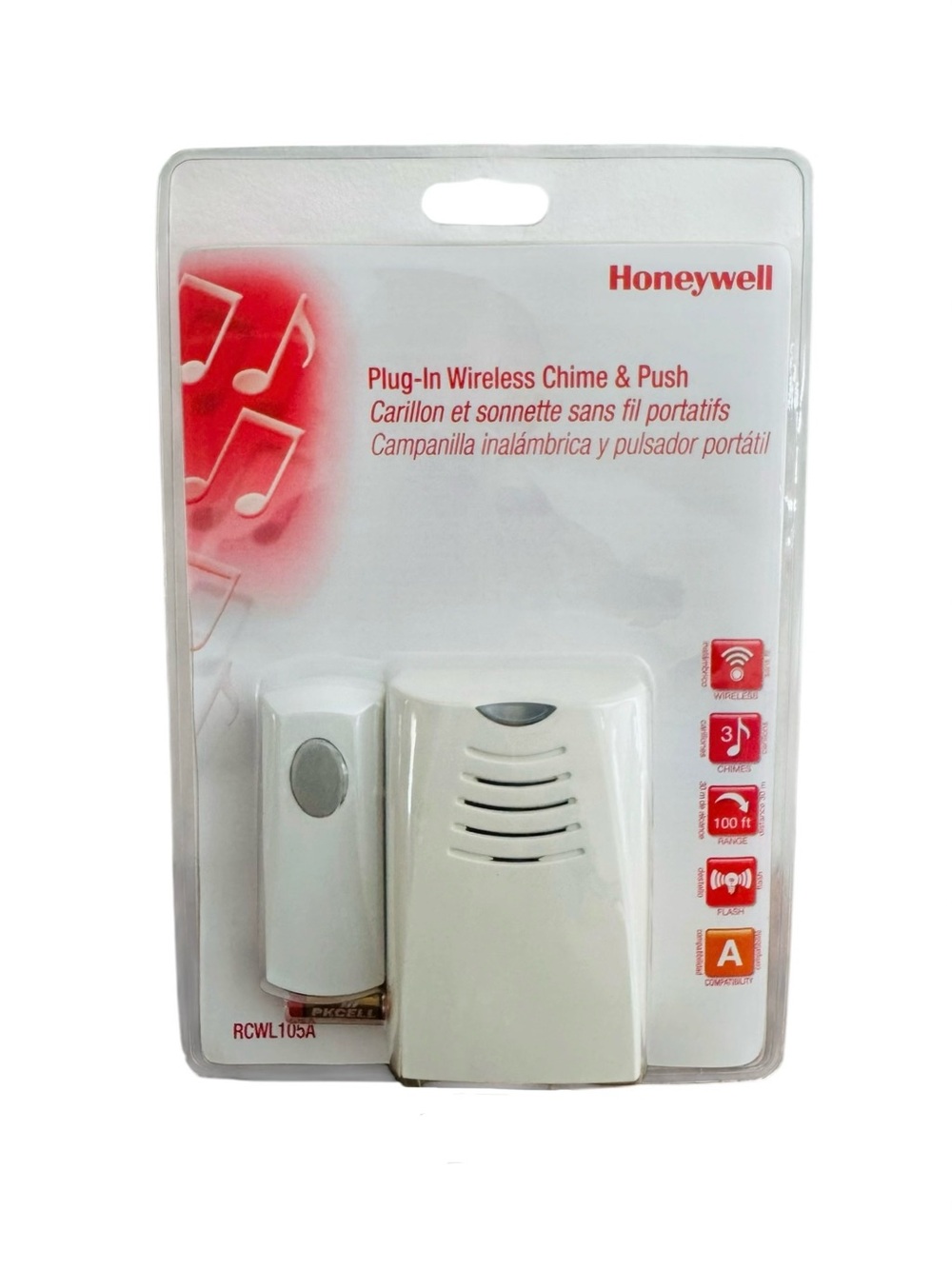 Honeywell RCWL105A Wireless Plug-In Doorbell Chime Kit 100ft